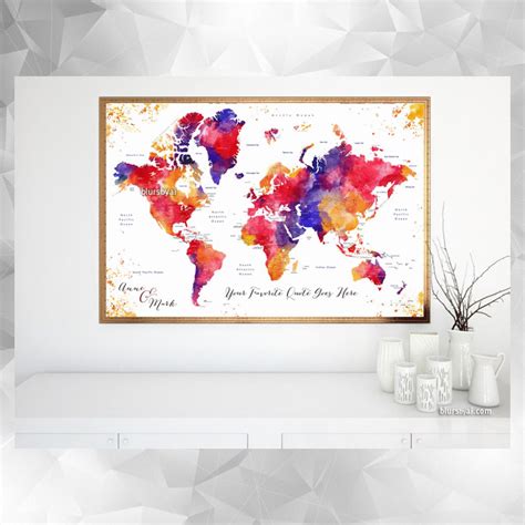 Custom map print: world map with countries and states in colorful ...