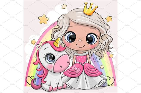 Cartoon Princess and Unicorn | Illustrations ~ Creative Market