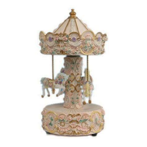 Carousel Beige and Gold Three Horse Music Box