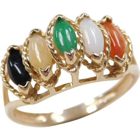 Vintage 14k Gold Multi-Color Jade Ring from arnoldjewelers on Ruby Lane