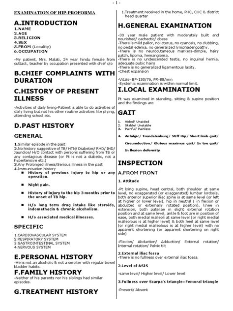 HIP EXAMINATION PROFORMA-final | PDF | Anatomical Terms Of Motion | Pelvis