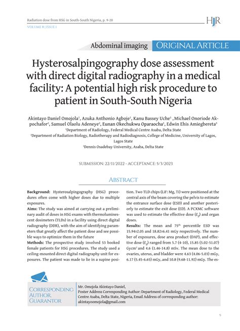 (PDF) Original Article Abdominal imaging Hysterosalpingography dose assessment with direct ...