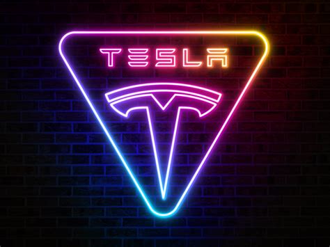 TESLA neon style logo design triangle tesla logo design by Design Sea on Dribbble