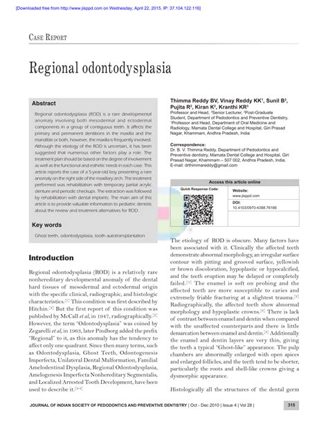 (PDF) Regional odontodysplasia