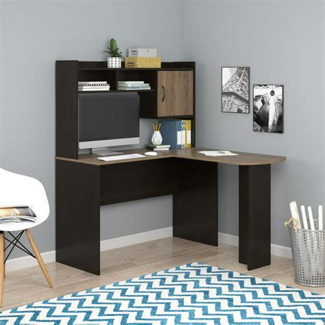 Mainstays L-Shaped Desk with Hutch, Espresso/Rustic Oak - Walmart.com - Walmart.com