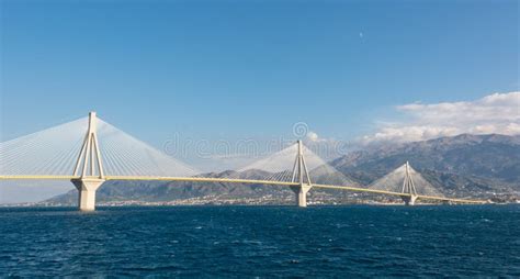 Suspension Bridge Crossing Corinth Gulf Strait, Greece. Is The W Stock ...