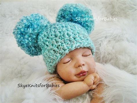 Crochet Baby Hat Baby Pom Pom Hat Double Pom Pom Hat Baby | Etsy