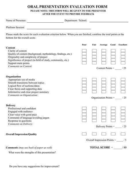 Rubric For Oral Presentation High School Presentation Evaluation Form, Student Presentation, Art ...