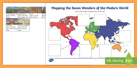 Mapping the Seven Wonders of the Modern World Worksheet