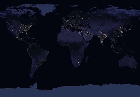 Global map of Earth at night in 2016, showcasing a composite view of ...