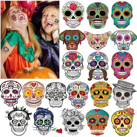 Buy HOWAF 100 x Day of the Dead Tattoos, Halloween Temporary Tattoos ...