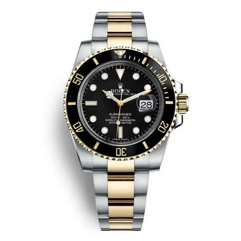 Rolex Oyster Perpetual Submariner Date Yellow Gold Steel Black Dial ...