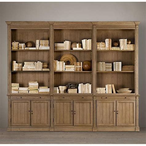 Restoration Hardware Library Triple Bookcase in Solid Oak 1600 used | Home office traditional ...