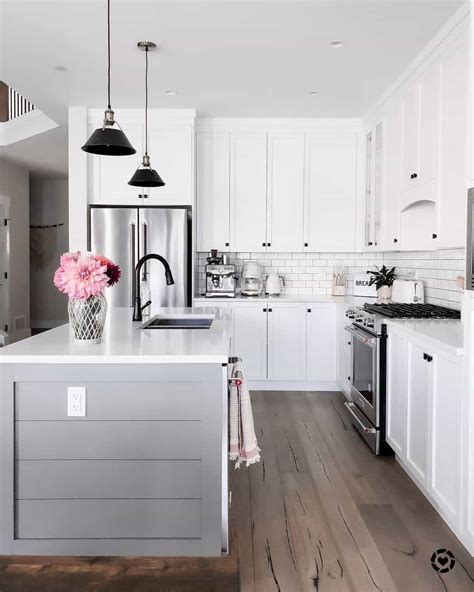 L-shaped White Kitchen Cabinets with White Countertops - Soul & Lane