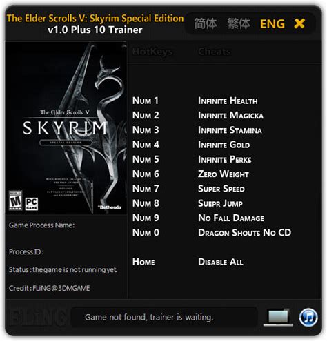 The Elder Scrolls 5: Skyrim Special Edition Trainer +10 v1.0 FLiNG - download cheats, codes ...