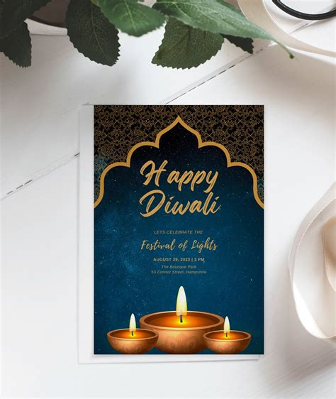 Happy Diwali Invitation, Diwali Celebration Invite, Diwali Dinner Party Template, Printable ...