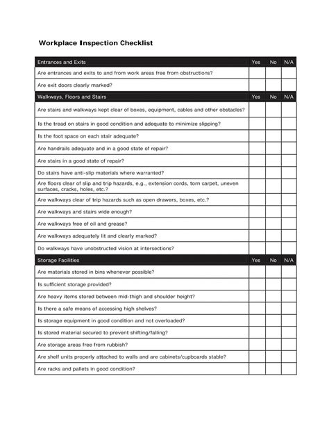 Printable 9 Workplace Inspection Checklist Examples Pdf Examples Site Safety Checklist Template ...