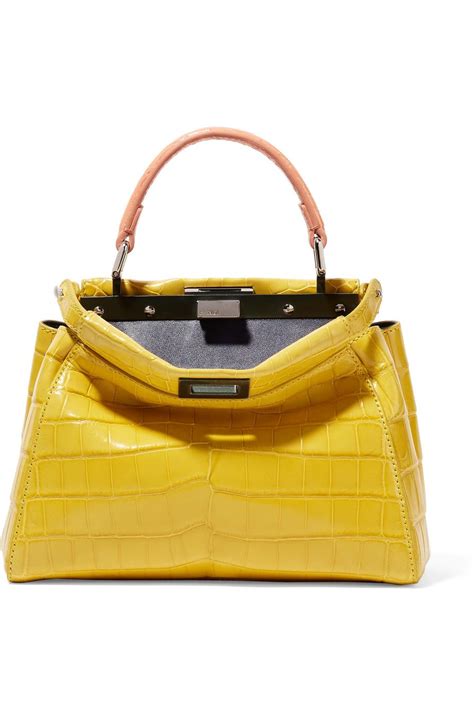 Fendi Peekaboo Mini Crocodile Shoulder Bag in Yellow - Lyst