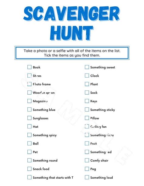 Indoor Scavenger Hunt List