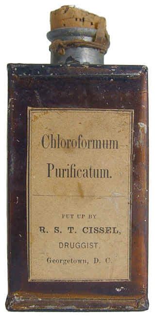 Civil War period antique chloroform tin with the label of the Georgetown, D.C., druggist R.S.T ...