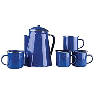 Amazon.com : Stansport 8 Cup Enamel Percolator with Four Enamel Mugs, 12-Ounce, Blue : Camping ...