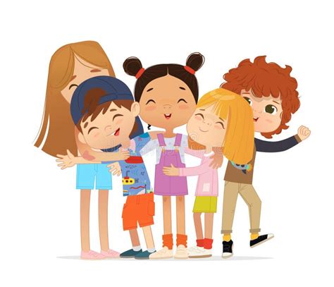 Group Happy Children Kid Hug Friends Isolated Stock Illustrations – 77 Group Happy Children Kid ...