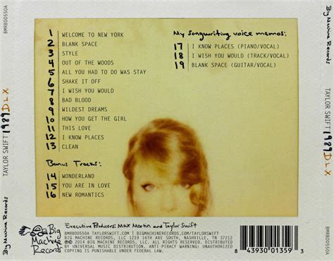 Taylor Swift Cd Back Cover