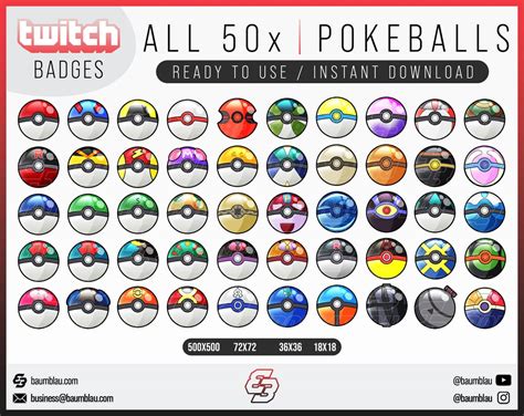 All 50 X Pokemon Pokeball Sub Badges Pokemon Badges Pokemon Twitch ...