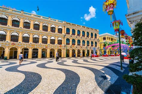 China, Macau - September 6 2018 - Beautiful Old Architecture Building Around Senado Square in ...