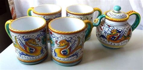 4 VINTAGE DERUTA RAFFAELLESCO Italian Pottery Mug Cup W/FREE Personal Teapot | Pottery mugs ...