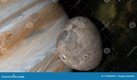 Jupiter Planet and Satellite Ganymede in Rotation in the Outer Space ...