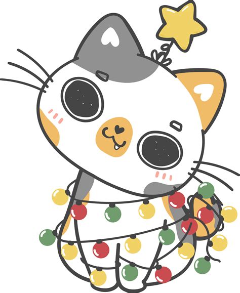 cute Christmas cat tree cartoon doodle hand drawing 13643591 PNG