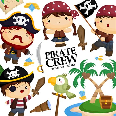 Pirate Crew Clipart Cute Kids Clip Art Pirate Flag Free | Etsy