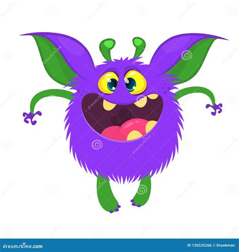 Happy Cool Cartoon Fat Monster with Big Ears Stock Vector - Illustration of character, claws ...