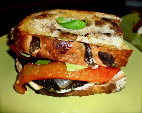 Fried eggplant and roasted bell pepper sandwich | The Surly Vegetarian