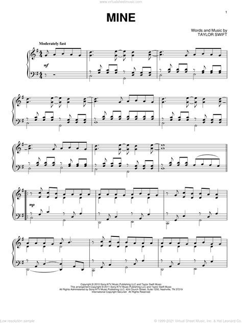 Mine, (intermediate) sheet music for piano solo (PDF-interactive)