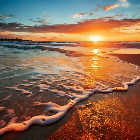 Aesthetic Sunset View in Tropical Beach Sands Sea Water Flowing ...