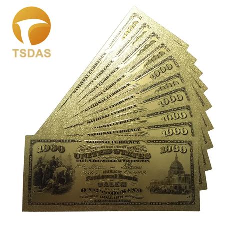 24k Gold Foil Banknote 1000 Dollars Bill 2 Sides Color Printing Replica Money Gifts Collection ...