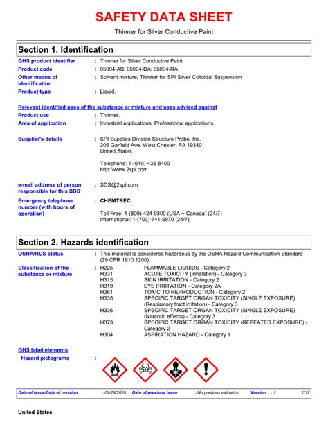 SAFETY DATA SHEET Thinner for Silver Conductive Paint - DocsLib