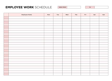 Weekly Work Schedule Template