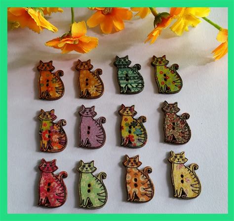 New Arrival 150Pcs Multicolor Animals Cat Botones 2 Holes 18*30mm Printing Buttons Wood Sewing ...