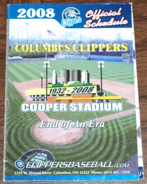 COLUMBUS CLIPPERS 2008 Pocket Schedule FINAL Season At COOPER STADIUM ...