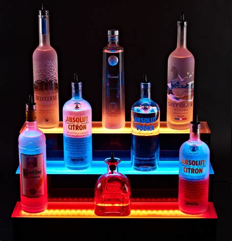 3 Step Tier 2 ft 24 " LED Lighted Liquor Bottle Shelf Bar Bottle ...