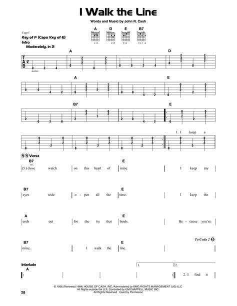 I Walk The Line by Johnny Cash - Guitar Lead Sheet - Guitar Instructor