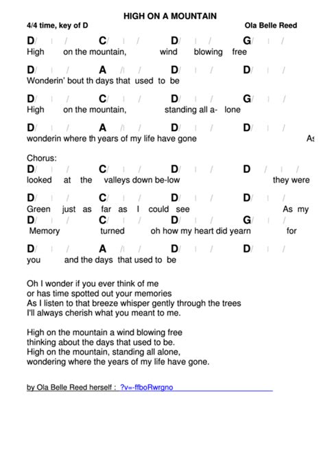 Ola Belle Reed - High On A Mountain Chord Chart printable pdf download