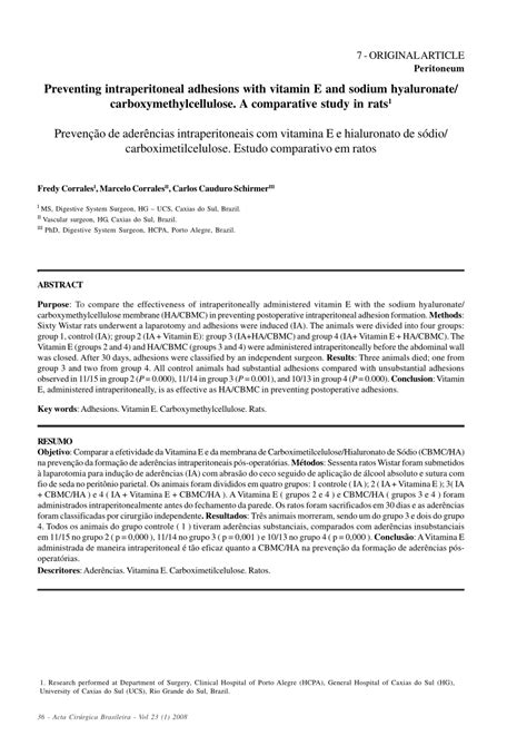 (PDF) Preventing intraperitoneal adhesions with vitamin E and sodium hyaluronate ...