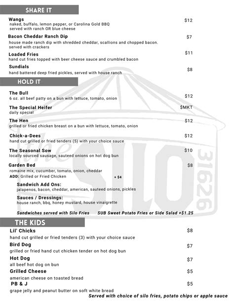 Menu — The Silo 31626