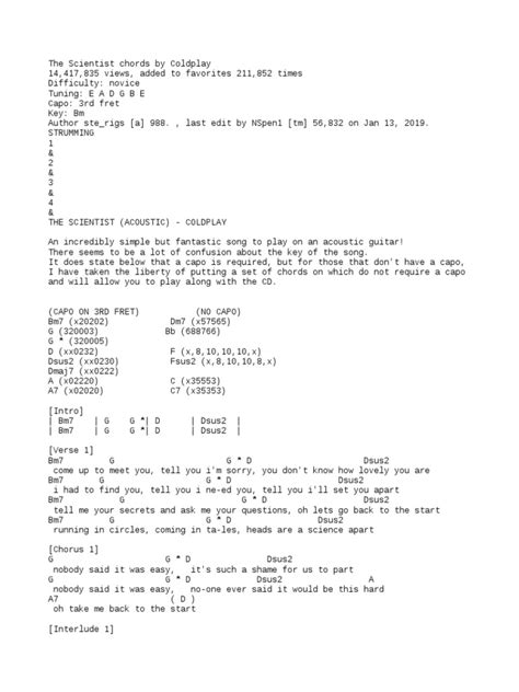 The Scientist Chords by Coldplay | Guitars | Song Structure