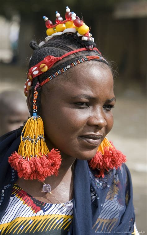 Mali, Gao. A Songhay woman at Gao market with an elaborate coiffure ...