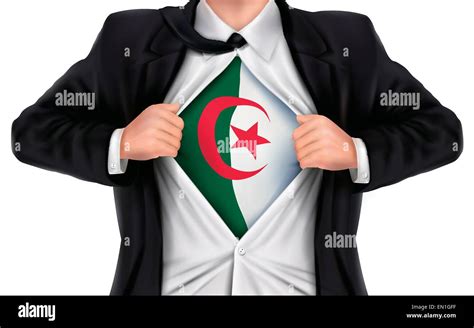 businessman showing Algeria flag underneath his shirt over white background Stock Vector Image ...